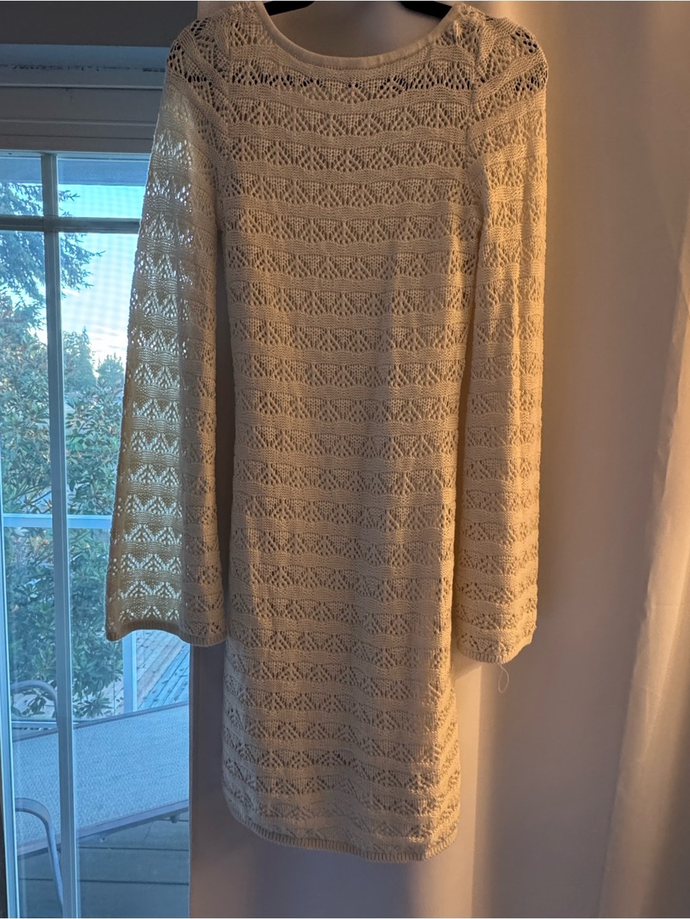 Abercrombie & Fitch Cream Crochet Long-Sleeve Knit Dress